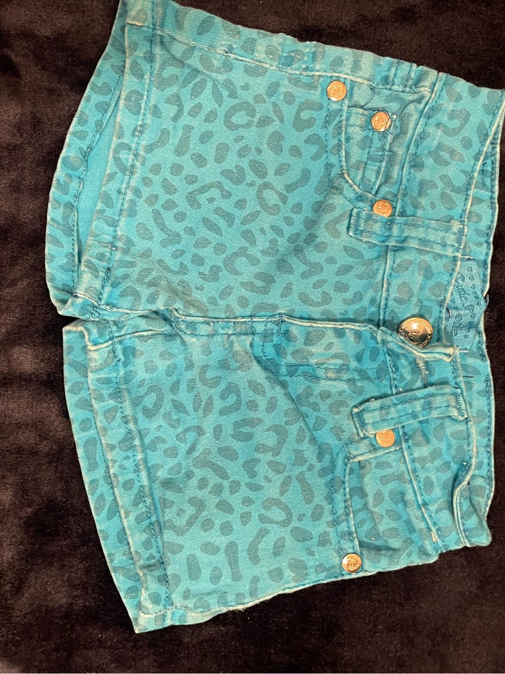Kids Teal Leopard Print Denim Shorts